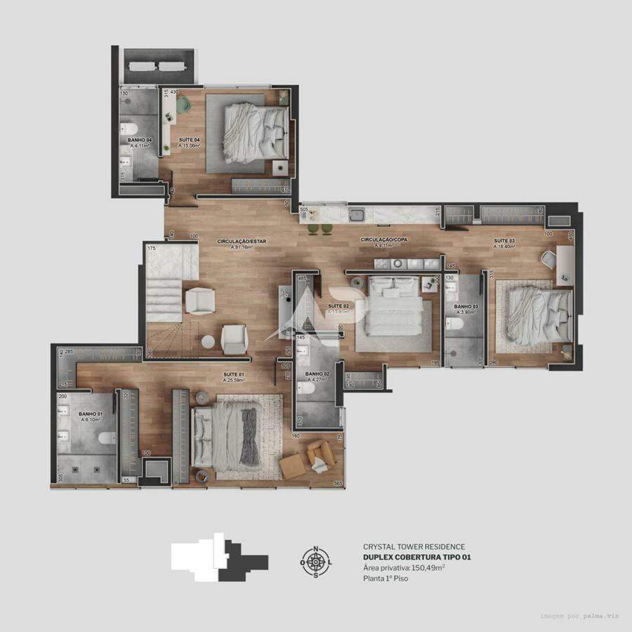 Cobertura duplex tipo 1 - Primeiro pavimento